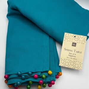 Teal Napkins with Colorful Beads  (4) NWT